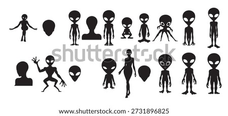 funny aliens silhouette white background 