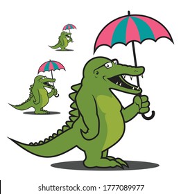 Funny aligator with umbrella illustration vector