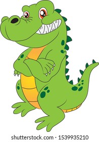 Funny Alligator Character Folding Its Arms Across the Chest, Isolate Background