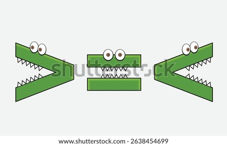 Funny Alligator Math Symbols Vector Illustration Greater Than Less Than or Equal To Sign Educational Cartoon Design