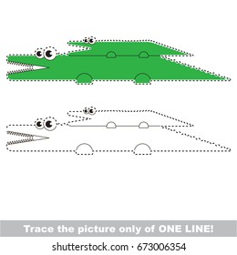 Funny Alligator Mom and Baby to be traced only of one line, the tracing educational game to preschool kids with easy game level, the colorful and colorless version.