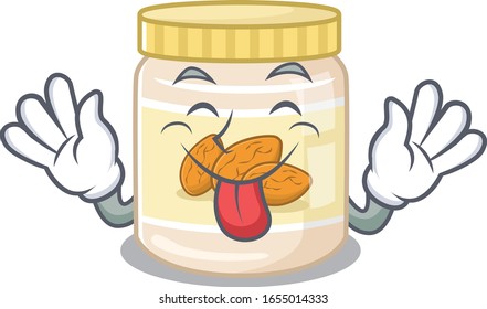 Funny almond butter mascot design with Tongue out