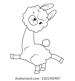 Funny alpaca coloring page in black lines 