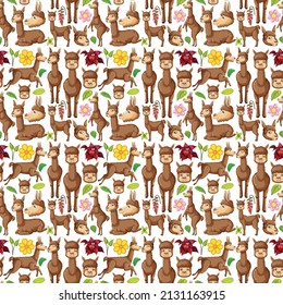 Funny alpaca on white background seamless illustration