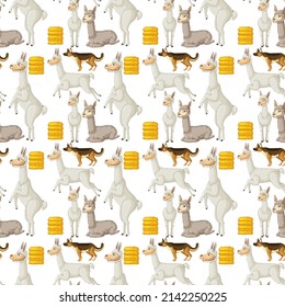 Funny alpaca on white background seamless illustration