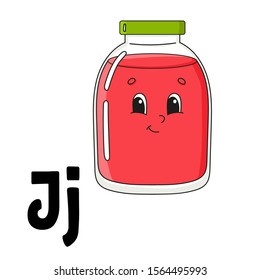 Funny alphabet. ABC flash cards. Cartoon cute character isolated on white background. For kids education. Developing worksheet. Learning letters. Vector illustration.