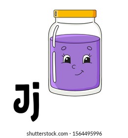 Funny alphabet. ABC flash cards. Cartoon cute character isolated on white background. For kids education. Developing worksheet. Learning letters. Vector illustration.