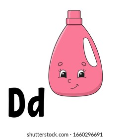 Funny alphabet. ABC flash cards. Cartoon cute character isolated on white background. For kids education. Developing worksheet. Learning letters. Vector illustration.