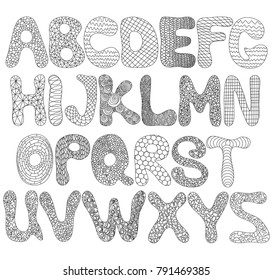 A funny alphabet of capital letters in black color for make up words and phrases and then paint them.