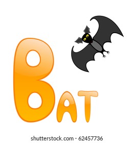 Funny alphabet for children. Bat - letter B.