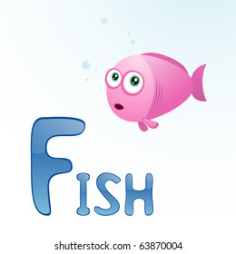 Funny alphabet for children. Fish - letter F.