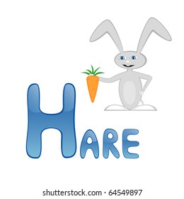 Funny alphabet for children. Hare - letter H.