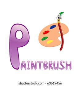 Funny alphabet for children. Paintbrush - letter P.