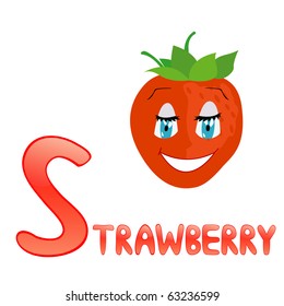 Funny alphabet for children. Strawberry - letter S.