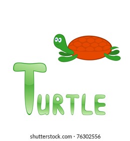 Funny alphabet for children. Turtle - letter T