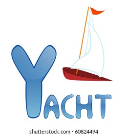 Funny alphabet for children. Yacht - letter Y.