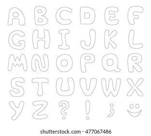 Funny alphabet contours. Vector illustration.