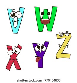 Funny alphabet with cute characters. VWXYZ.
