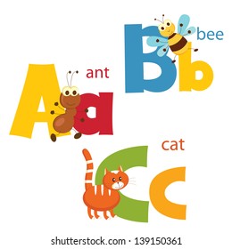 Funny alphabet. Letters A, B, C