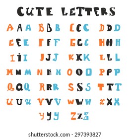 Funny alphabet letters. Hand drawn fonts. Vector illustration