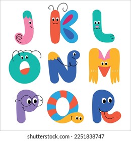 Funny alphabet letters - J, K, L, O, N, M, P, Q, R