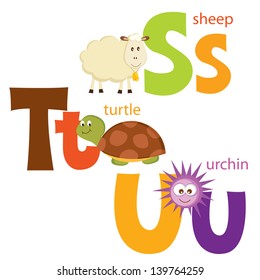 Funny alphabet. Letters S, T, U