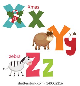 Funny alphabet. Letters X, Y, Z