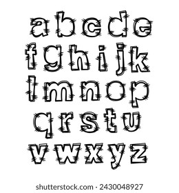 Funny Alphabet Lowercase Double Line Outline. Playful letters design for decoration. Vector Illustration about Character.