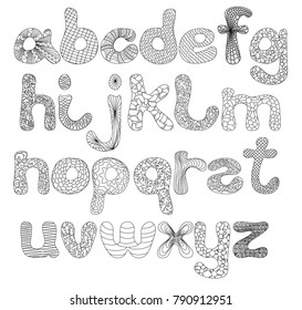 A funny alphabet of uppercase letters in black color for make up words and phrases and then paint them.