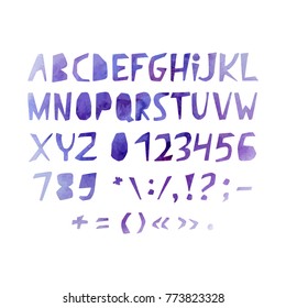 Funny alphabet. Vector abc. Watercolor fonts.