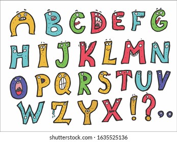 funny alphabet vector set. for kids.