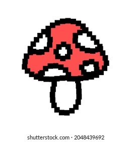 Funny amanita mushroom pixel art icon. Vector doodle cartoon graphic illustration design. Isolated on white background.Amanita mushroom pixel art,8 bit,16 bit style print for poster, t-shirt concept