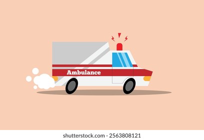 Funny Ambulance Car Driving Flat Style. Official services mode of transport vector art