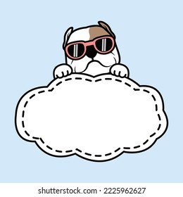 Funny american bully dog with frame border template cartoon, vector illustration