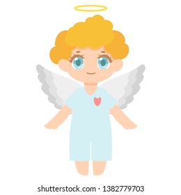 Funny angel isolated on white background. Character in anime style. Vector illustration in cartoon style