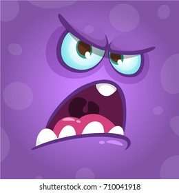 Funny angry cartoon monster face. Halloween illustration. Prints design for t-shirts