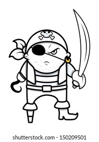 Funny Angry Cute Pirate Captain - Vector Cartoon Illustration