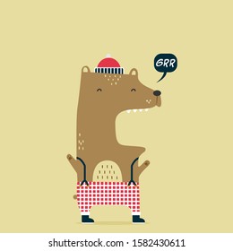 Funny angry dog with roar text cartoon vector illustration