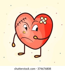 Funny angry heart with bandage for Valentine's Day concept.