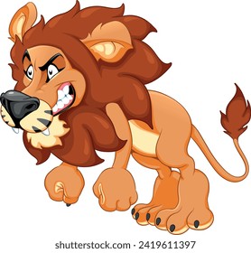 Funny angry lion showing teeth. Vector cartoon isolated character with transparent background.
