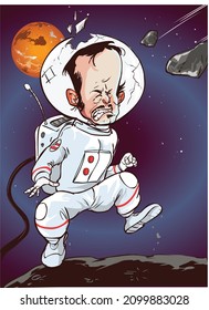 Funny angry man astronaut. Comic book cartoon pop art retro vector illustration drawing