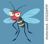 Funny angry mosquito cartoon. Mosquito vector flat icon. Cute cartoon mosquito isolated vector illustration. Bloodsucker mosquito insect color icon.