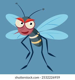 Funny angry mosquito cartoon. Mosquito vector flat icon. Cute cartoon mosquito isolated vector illustration. Bloodsucker mosquito insect color icon.