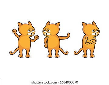 Funny angry red cat icon set vector. Grumpy cat cartoon character. Funny angry kitten icon isolated on a white background. Red cat with arms crossed vector. Grumpy cat icon set