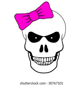 Funny angry skulls with pink bow