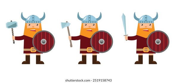 Funny Angry Viking Character Flat Style Isolated. Warriors and men of war Scandinavian history and culture