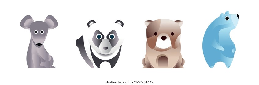 Funny Animal Arranged of Simple Geometric Form Vector Set