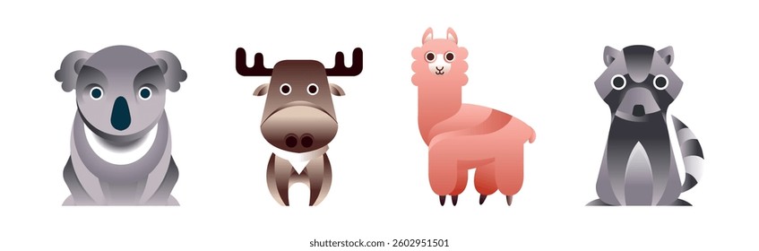 Funny Animal Arranged of Simple Geometric Form Vector Set