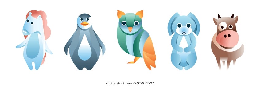 Funny Animal Arranged of Simple Geometric Form Vector Set