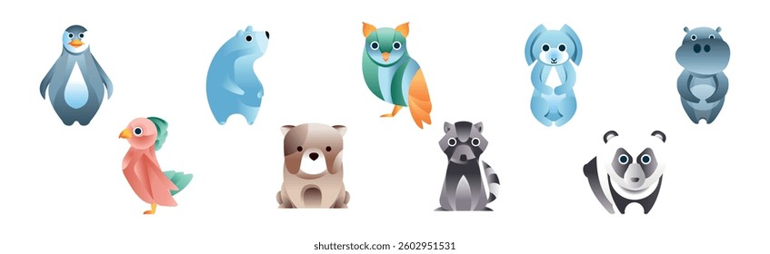 Funny Animal Arranged of Simple Geometric Form Vector Set